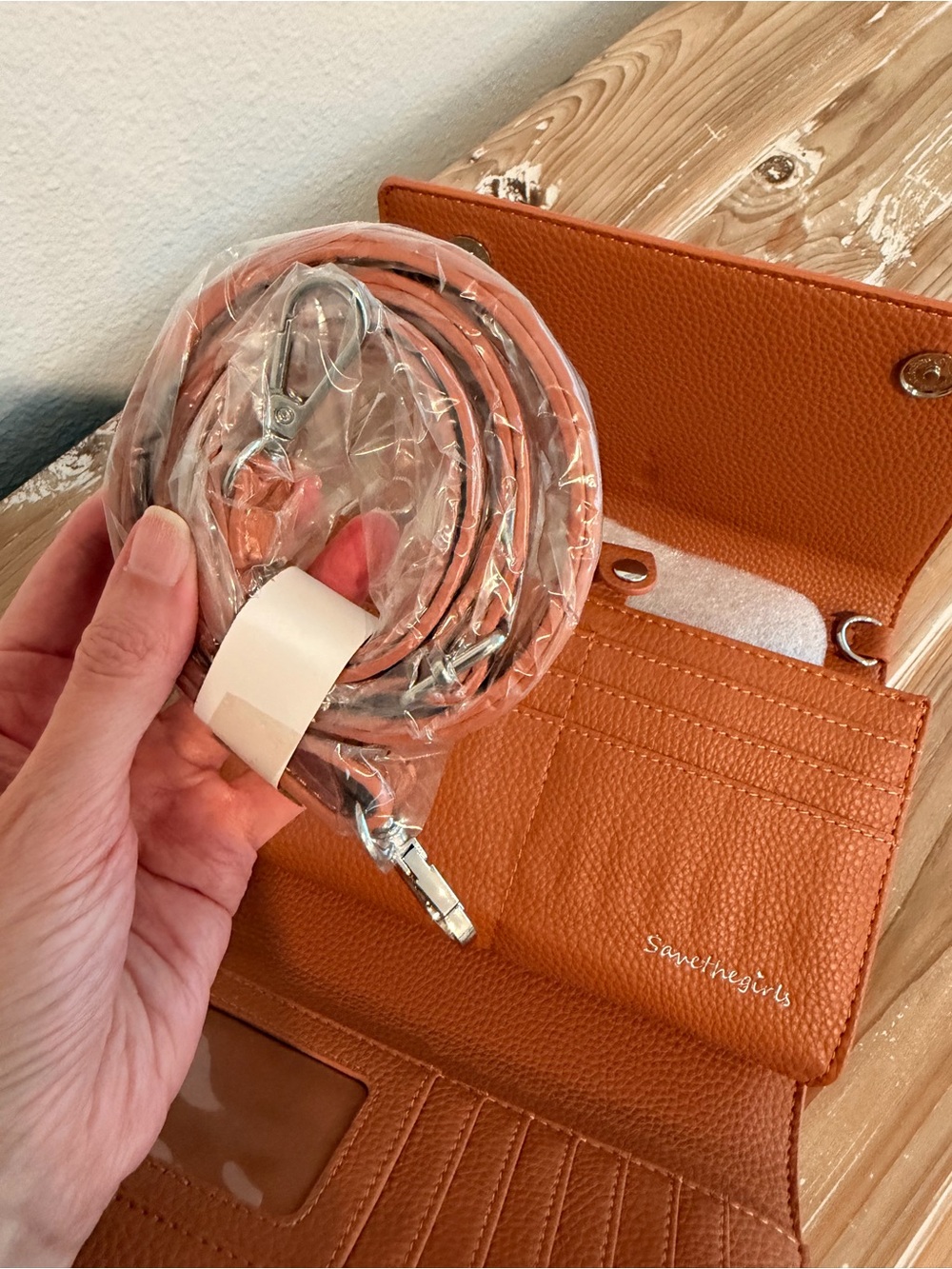 NWT Save the Girls Floral Embossed Camel Vegan Leather Crossbody Clutch - Picture 7 of 10